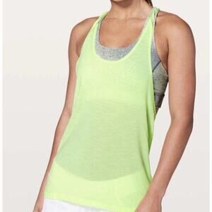 Lululemon Twist & Toil Tank Top with Sports Bra Lime Green Yellow Women's 6 NEW
